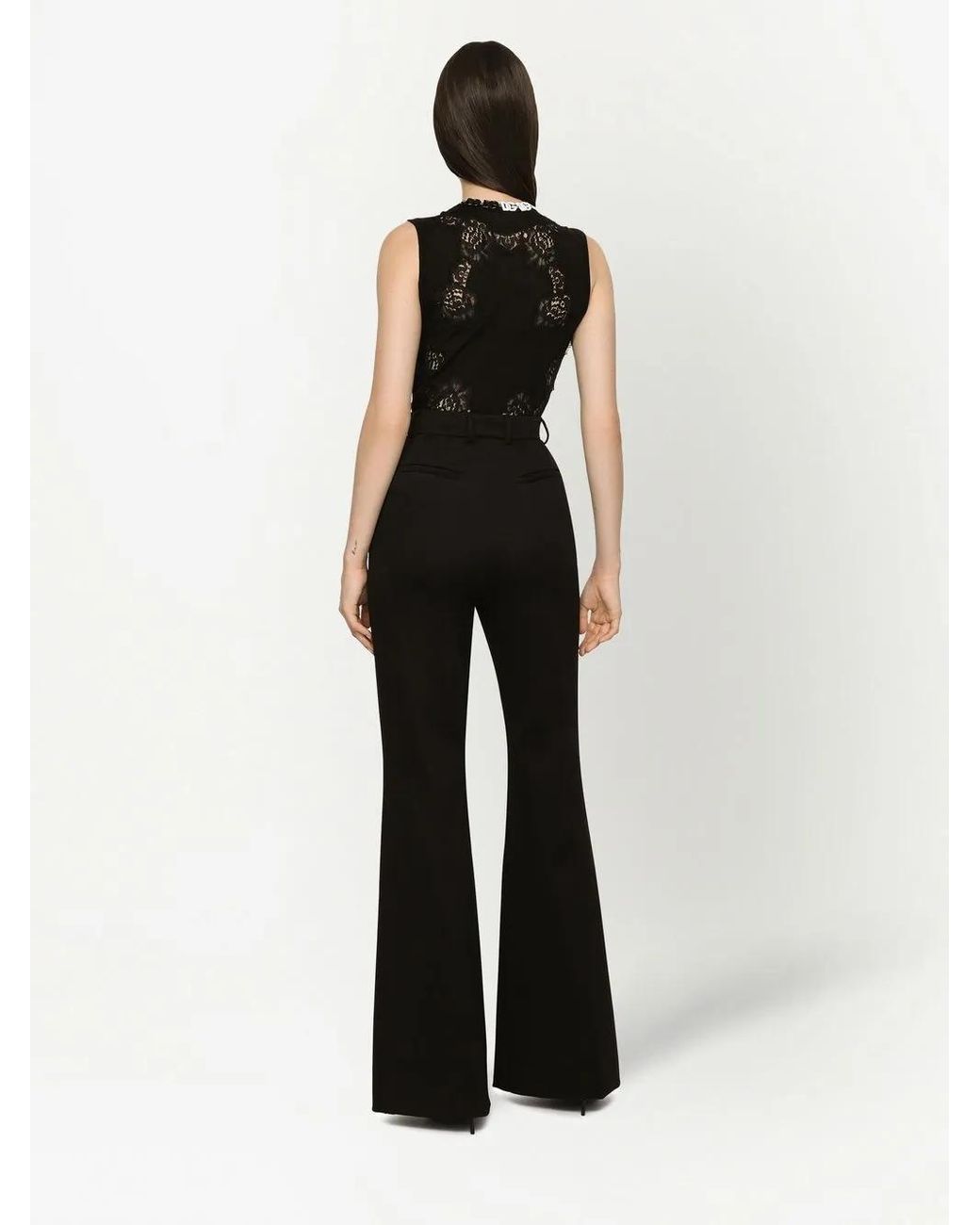 Dolce & Gabbana Black Lace-Panel Cashmere-Silk Jumper