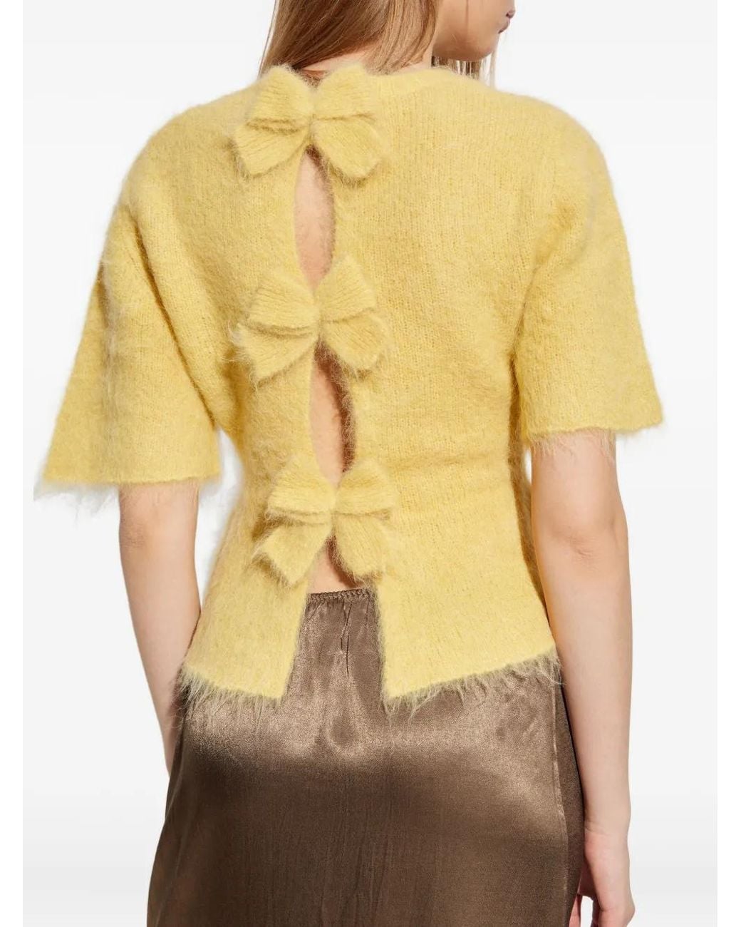 Munthe Yellow Rylaine Bow-Back Knit T-Shirt