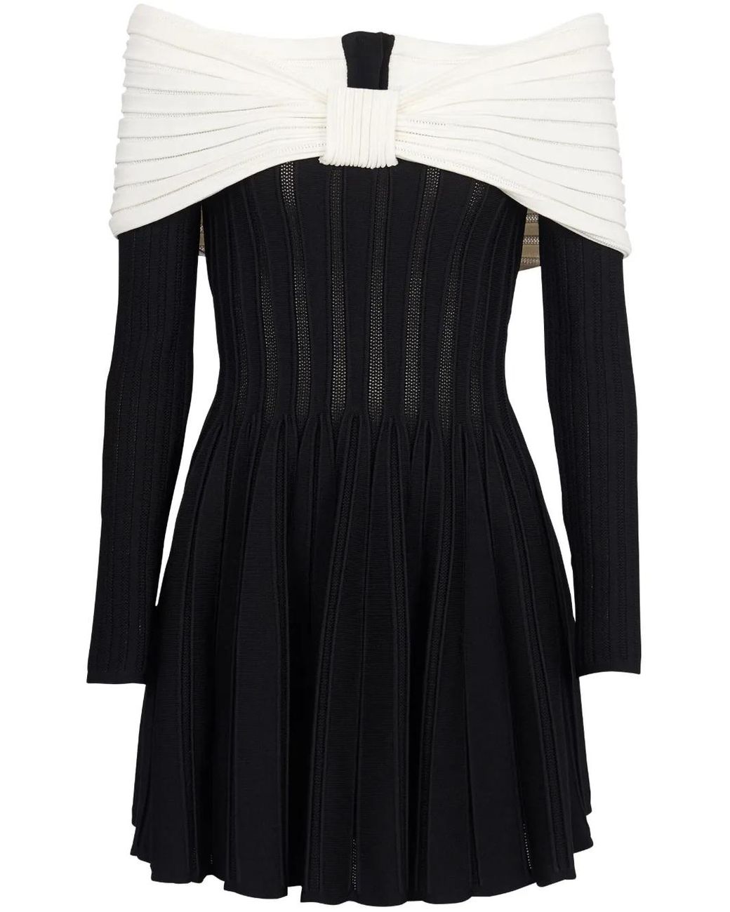 Balmain Off-Shoulder Gebreide Minijurk in het Black