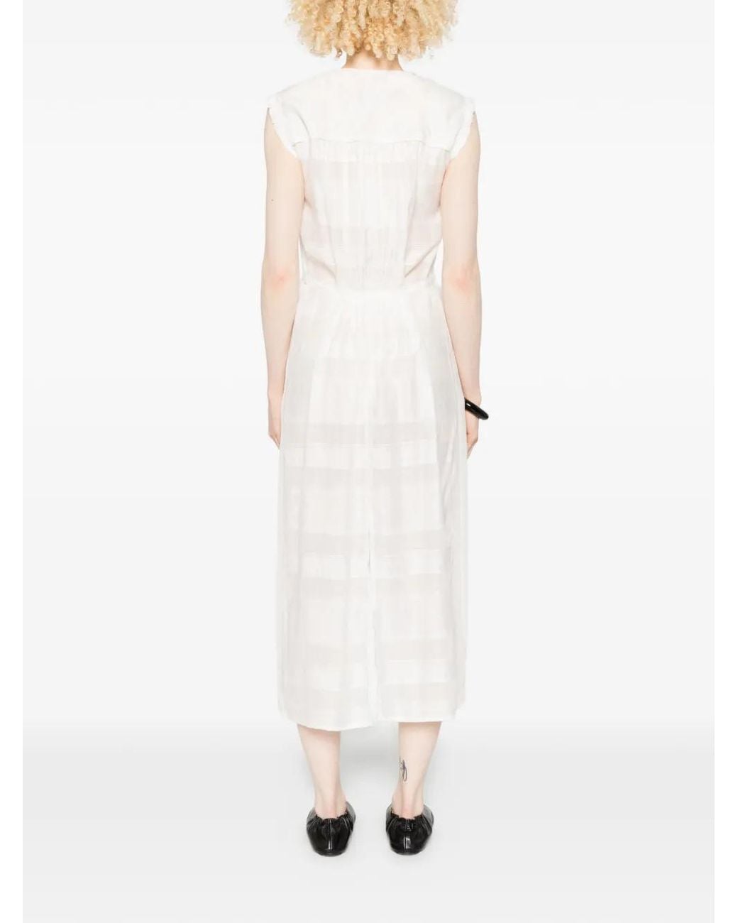 Low Classic White Tie-Waist Midi Dress