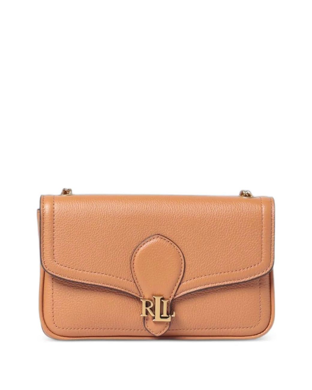 Ralph Lauren Brown Logo-Plaque Grained Shoulder Bag