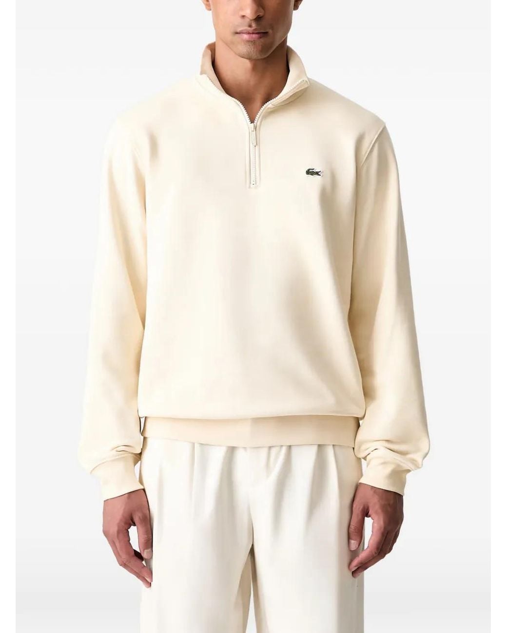 Lacoste White Sweat Zippé À Patch Logo for men