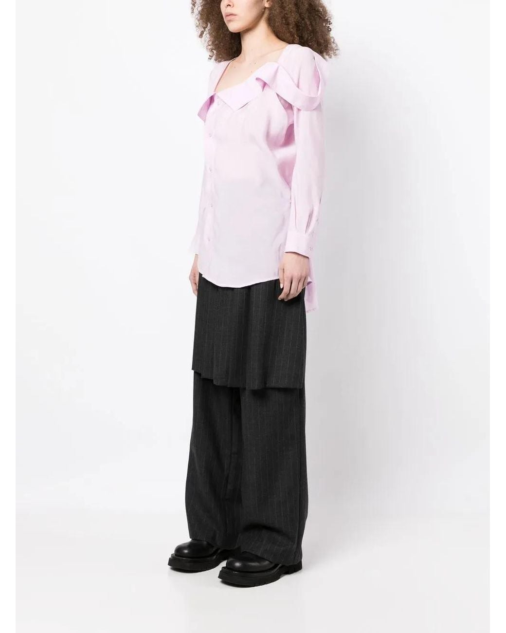 Pushbutton Pink Asymmetric-Neck Button-Up Shirt