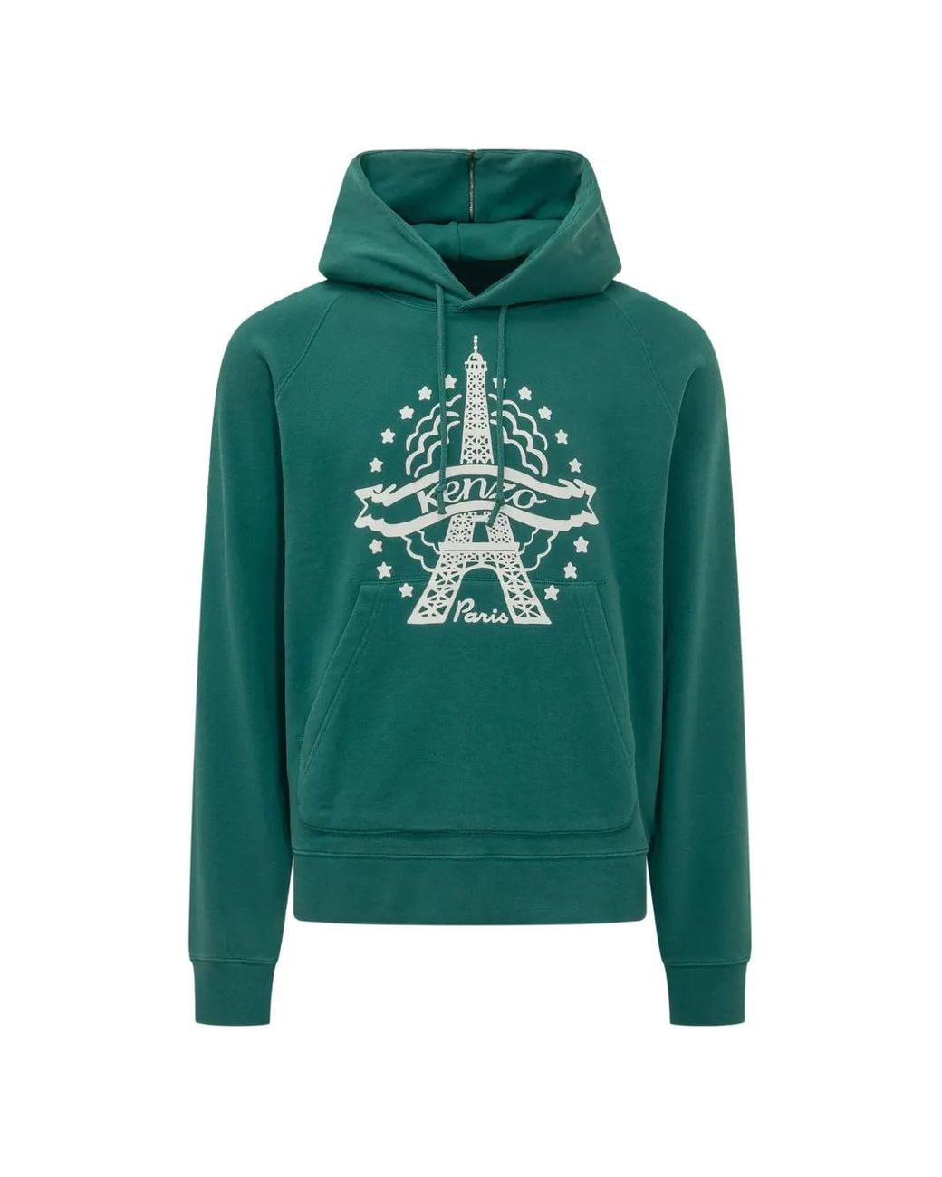 KENZO Green Eiffel Tower Design Zip-Detail Hoodie for men