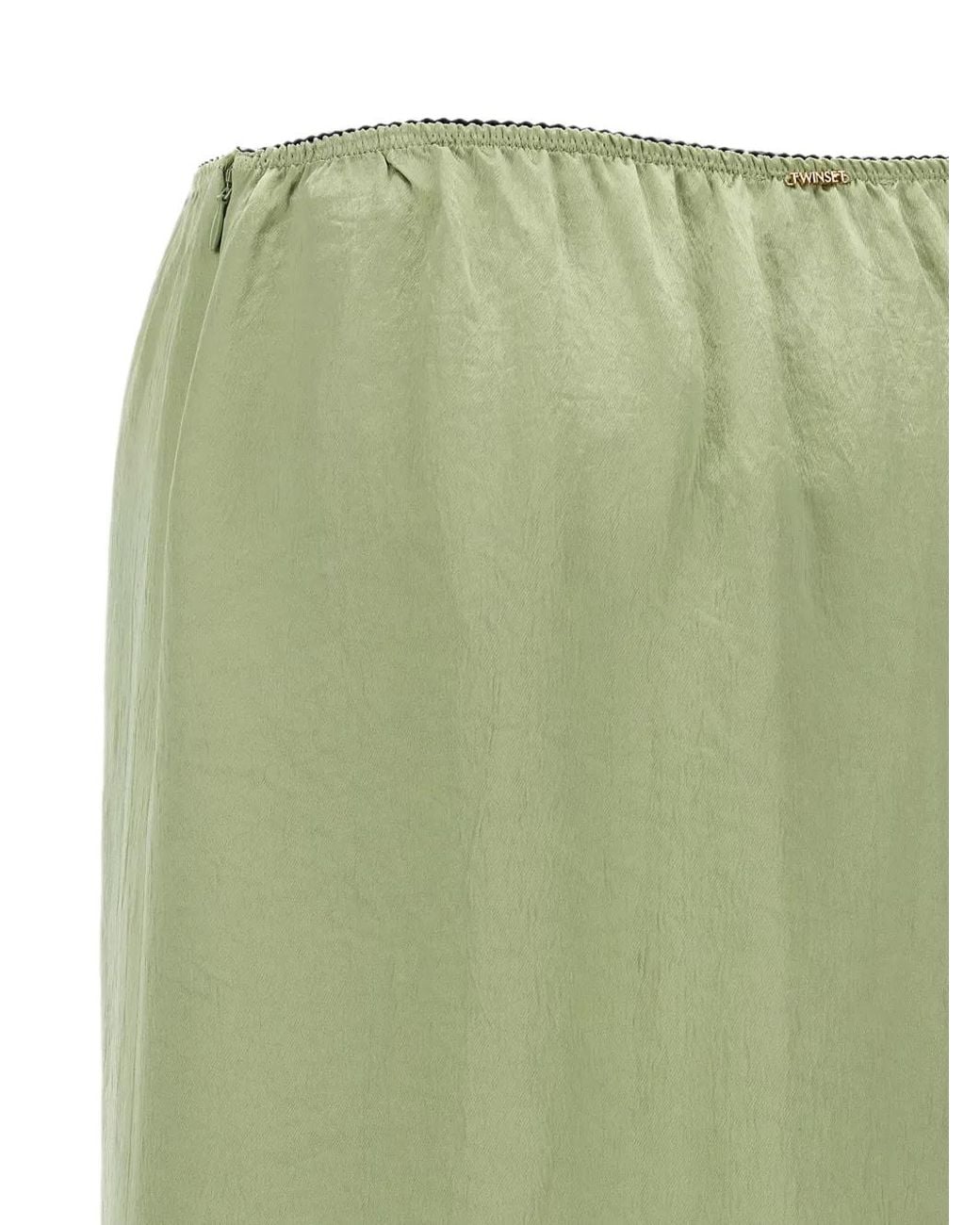 Twinset Green Jupe Mi-Longue En Satin Et Dentelle Effet Froissé