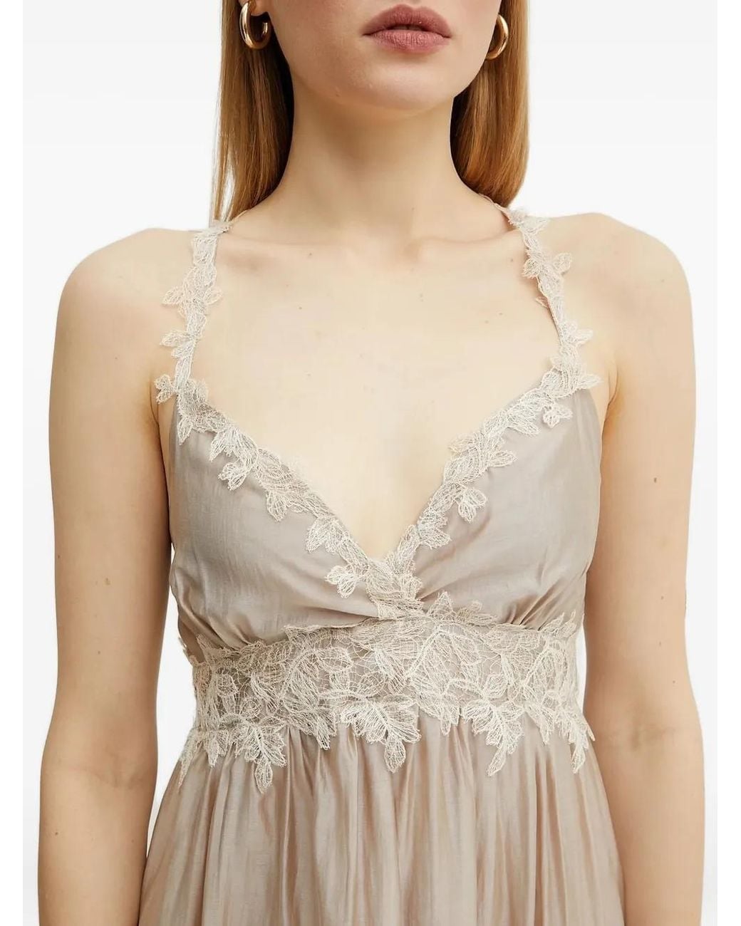 ERMANNO FIRENZE Natural Lace-Trimmed Tiered Maxi Dress