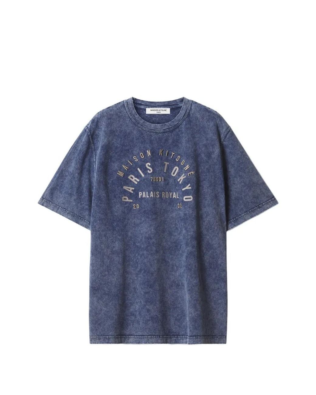 Maison Kitsuné Blue College Acid-Wash T-Shirt for men