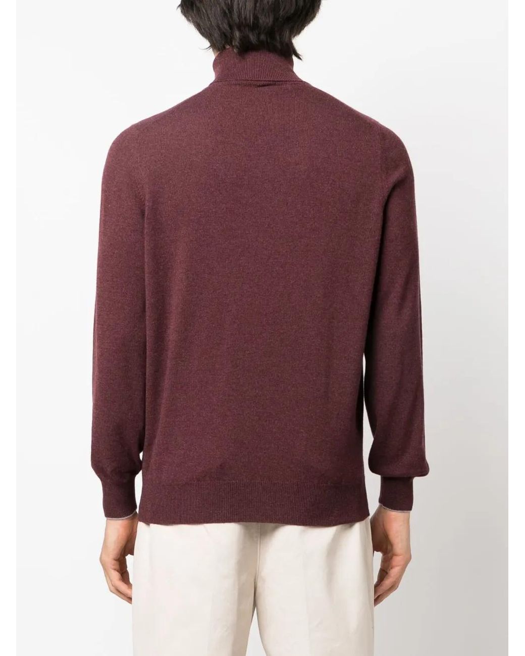 Brunello Cucinelli Red Roll-Neck Cashmere Jumper for men