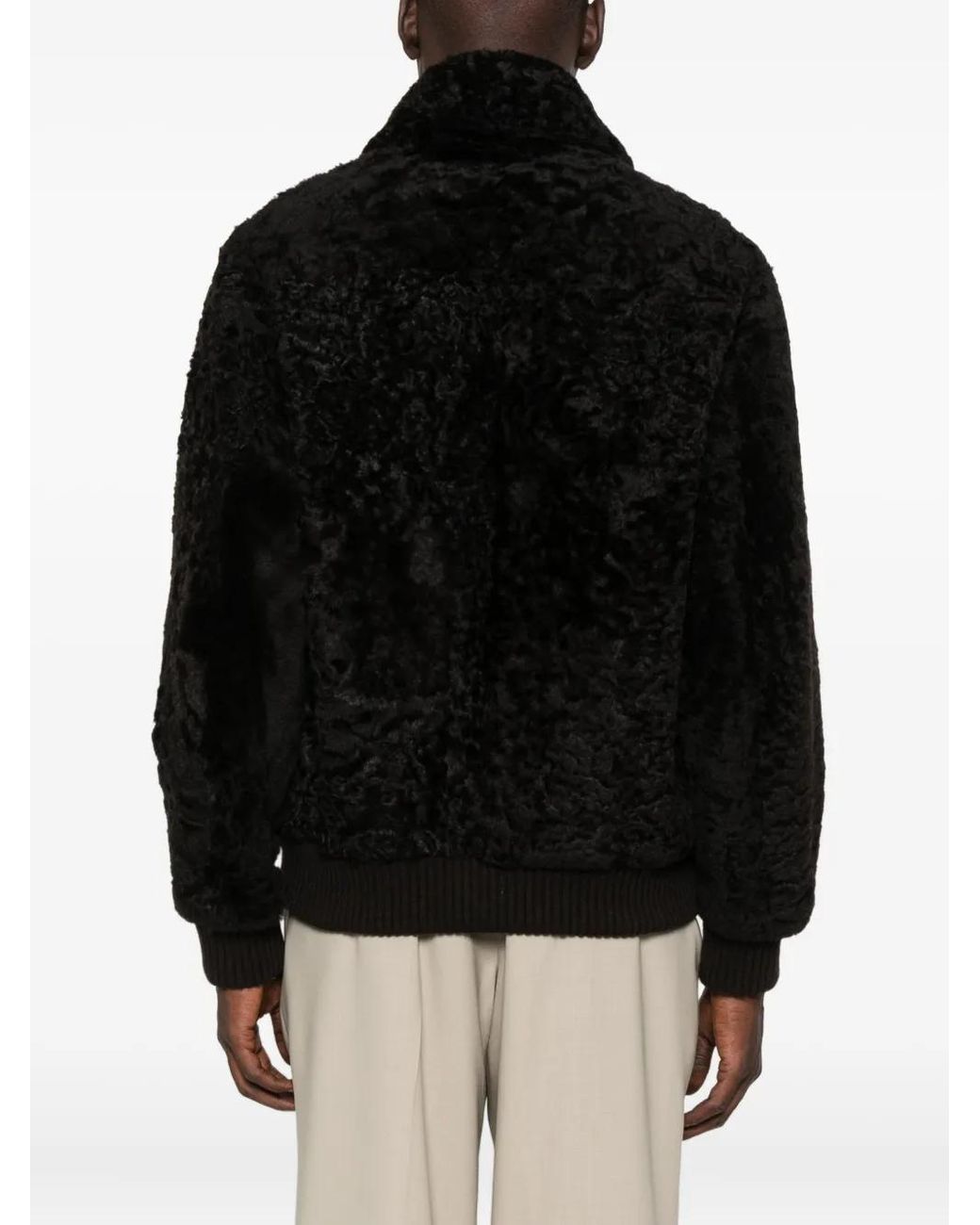 P.A.R.O.S.H. Black Lamb-Fur Zip-Up Bomber Jacket