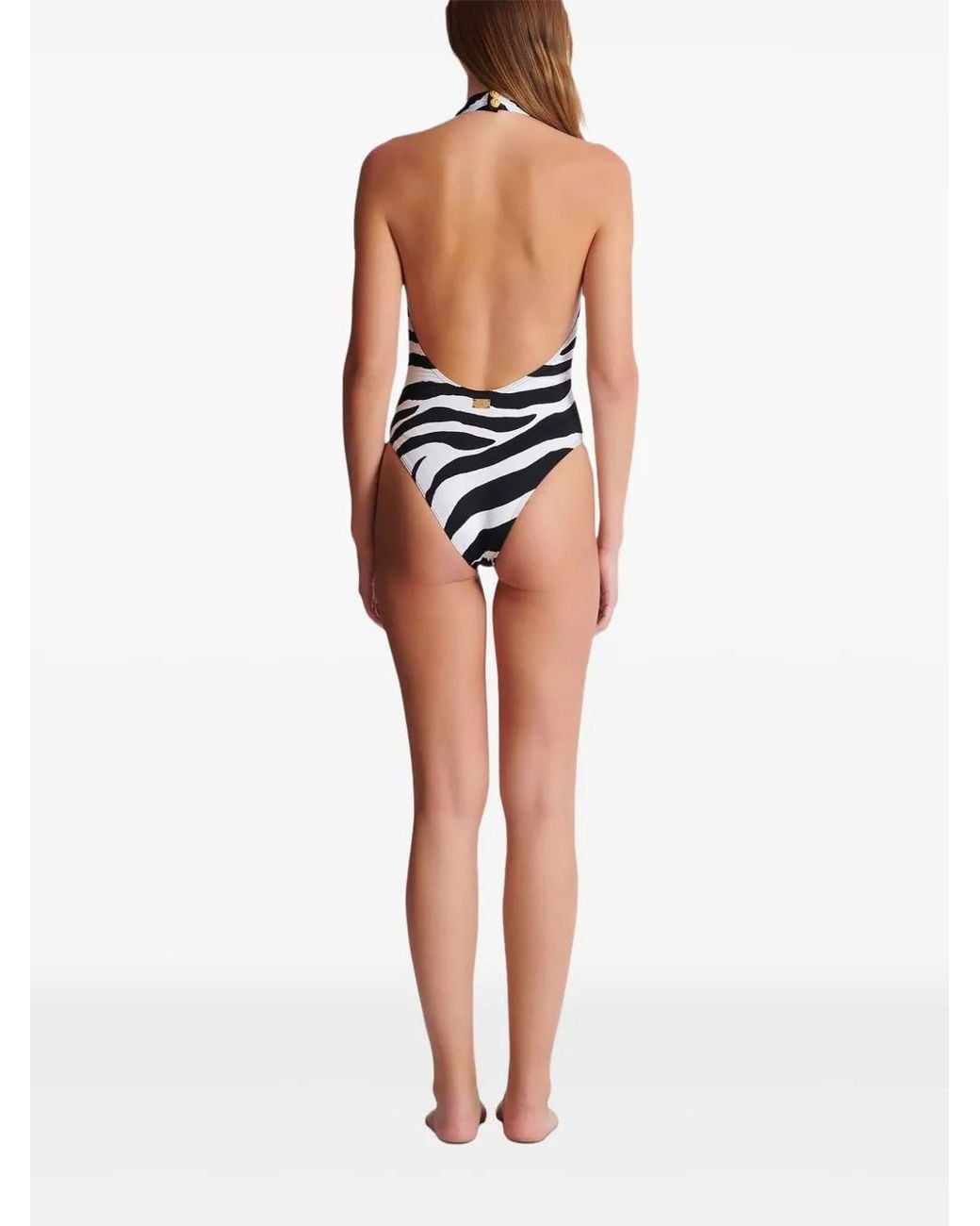 Balmain White Zebra One-Piece Swimsuit