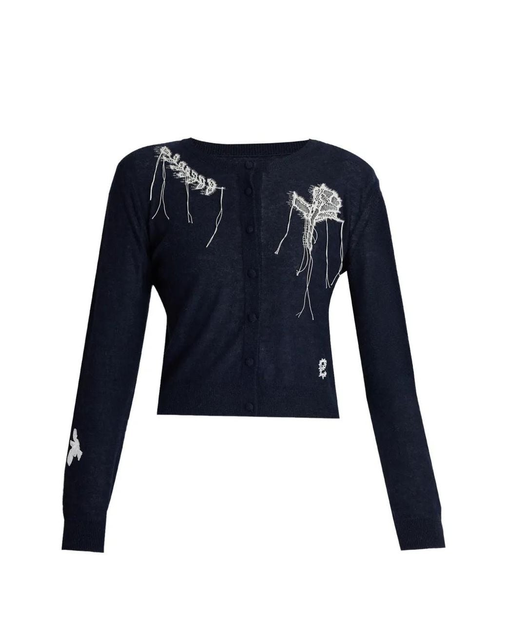 Erdem Blue Lace-Appliqué Fine-Knit Cardigan