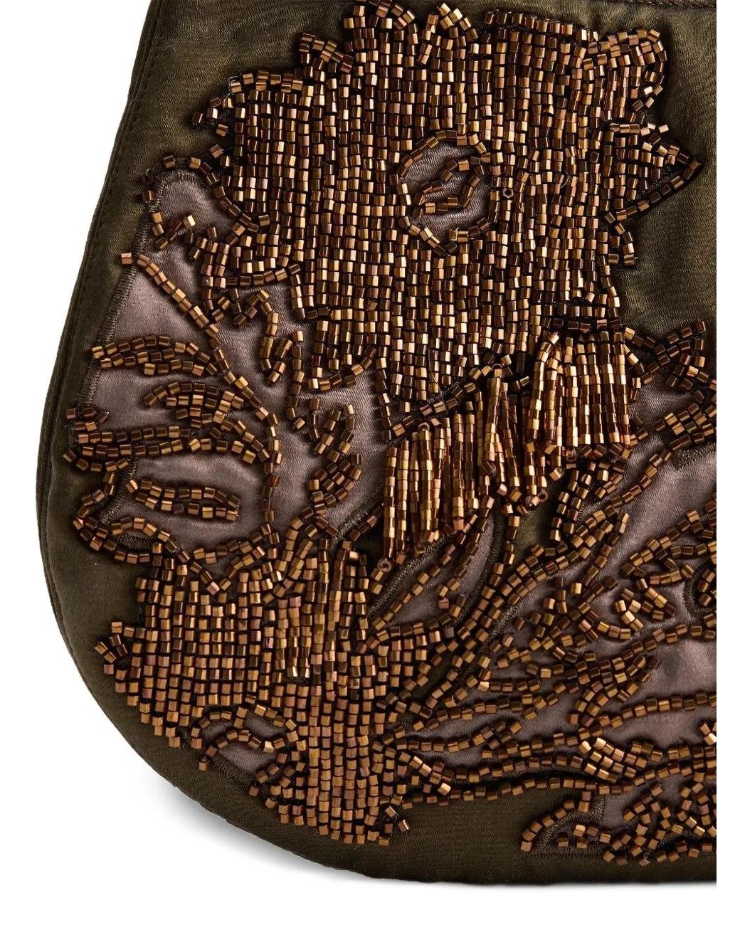 Shanghai Tang Brown Lune Bead-Embellished Shoulder Bag