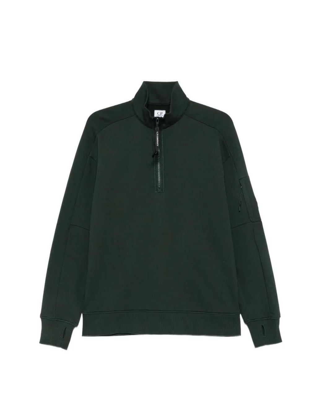 C P Company Green Quarter-Zip Lens-Detail Sweatshirt for men
