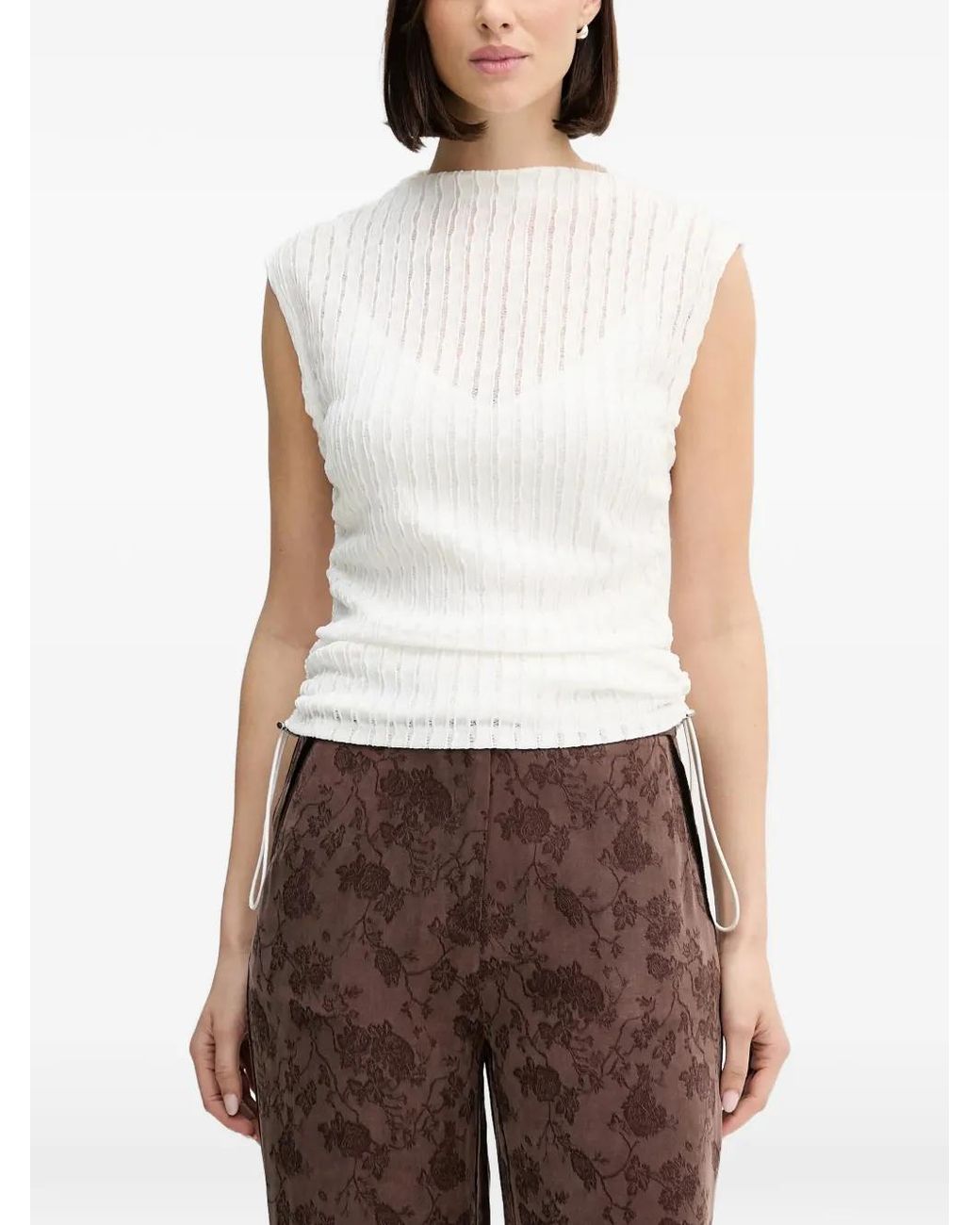 DKNY White Drawstring Sleeveless Top
