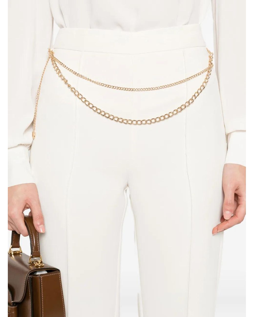 Twinset White Chain-Embellished Trousers