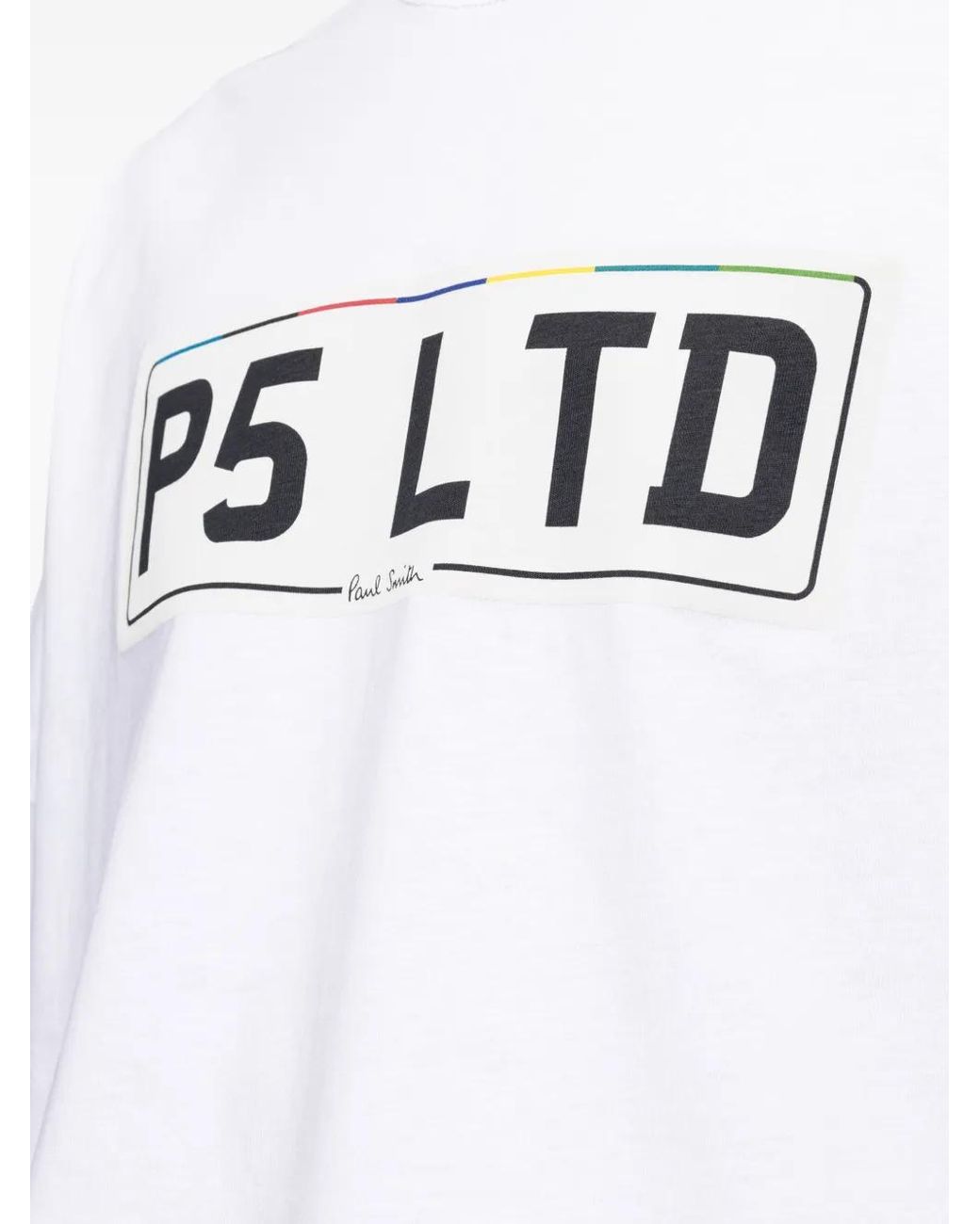Paul Smith White Number Plate-Print Cotton T-Shirt for men