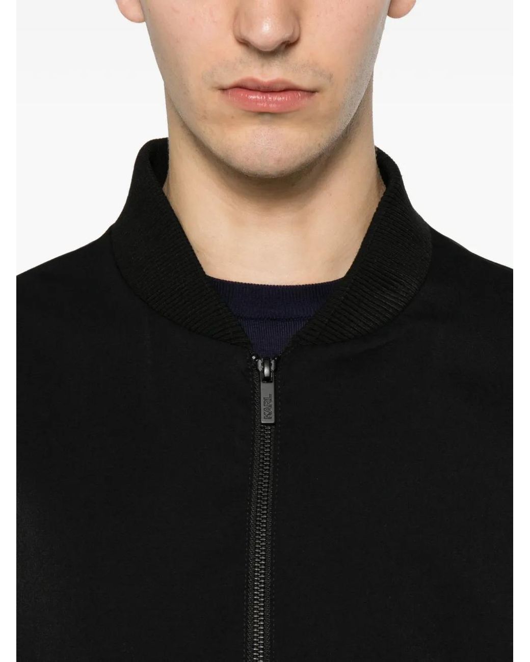 Karl Lagerfeld Black Ribbed-Trim Zip-Up Jacket for men