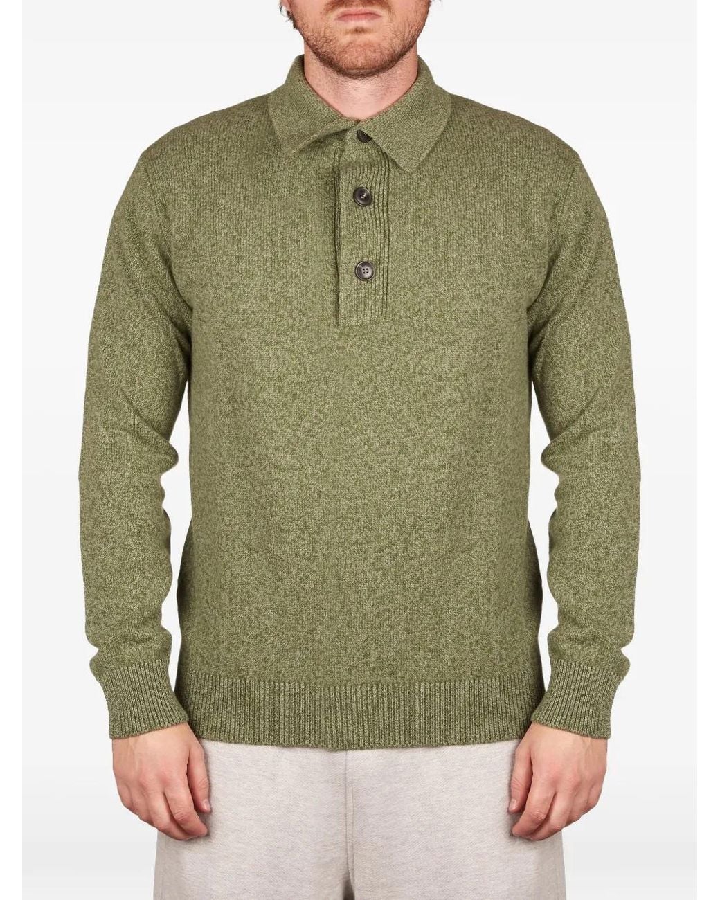 FILIPPO DE LAURENTIIS Green Long-Sleeve Knitted Polo-Collar Sweater for men