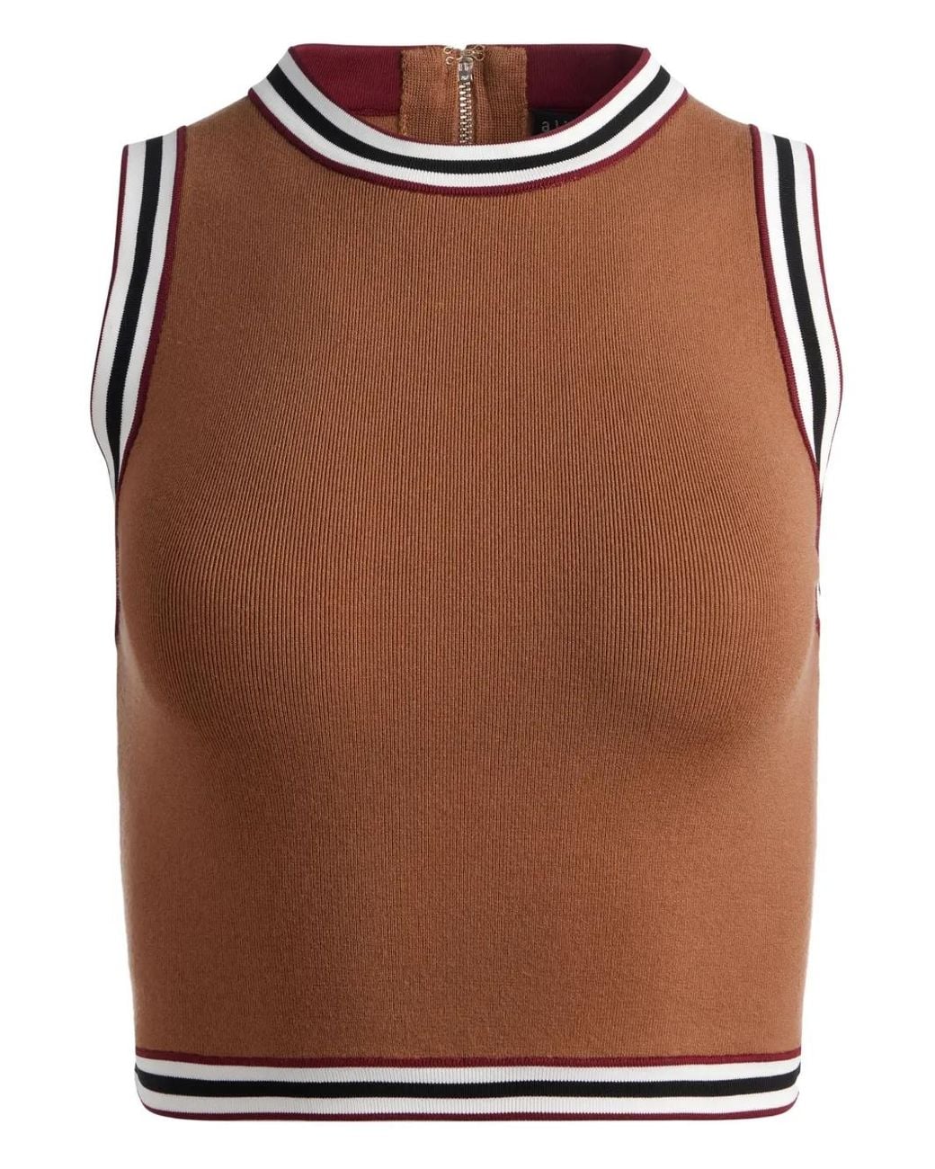 Alice + Olivia Brown Amity Stripe-Detail Top