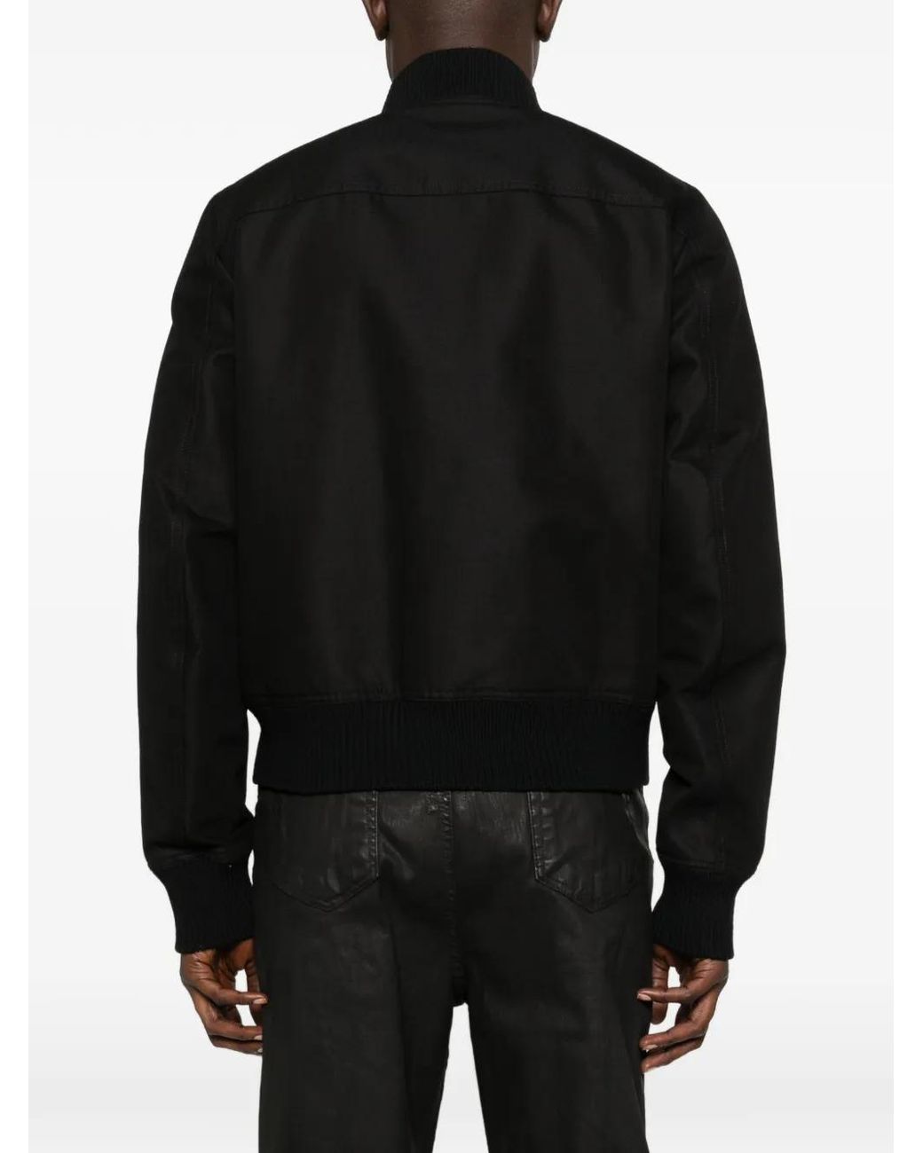 Rick Owens Black Canvas Bomber Jacket With Zip Pockets for men