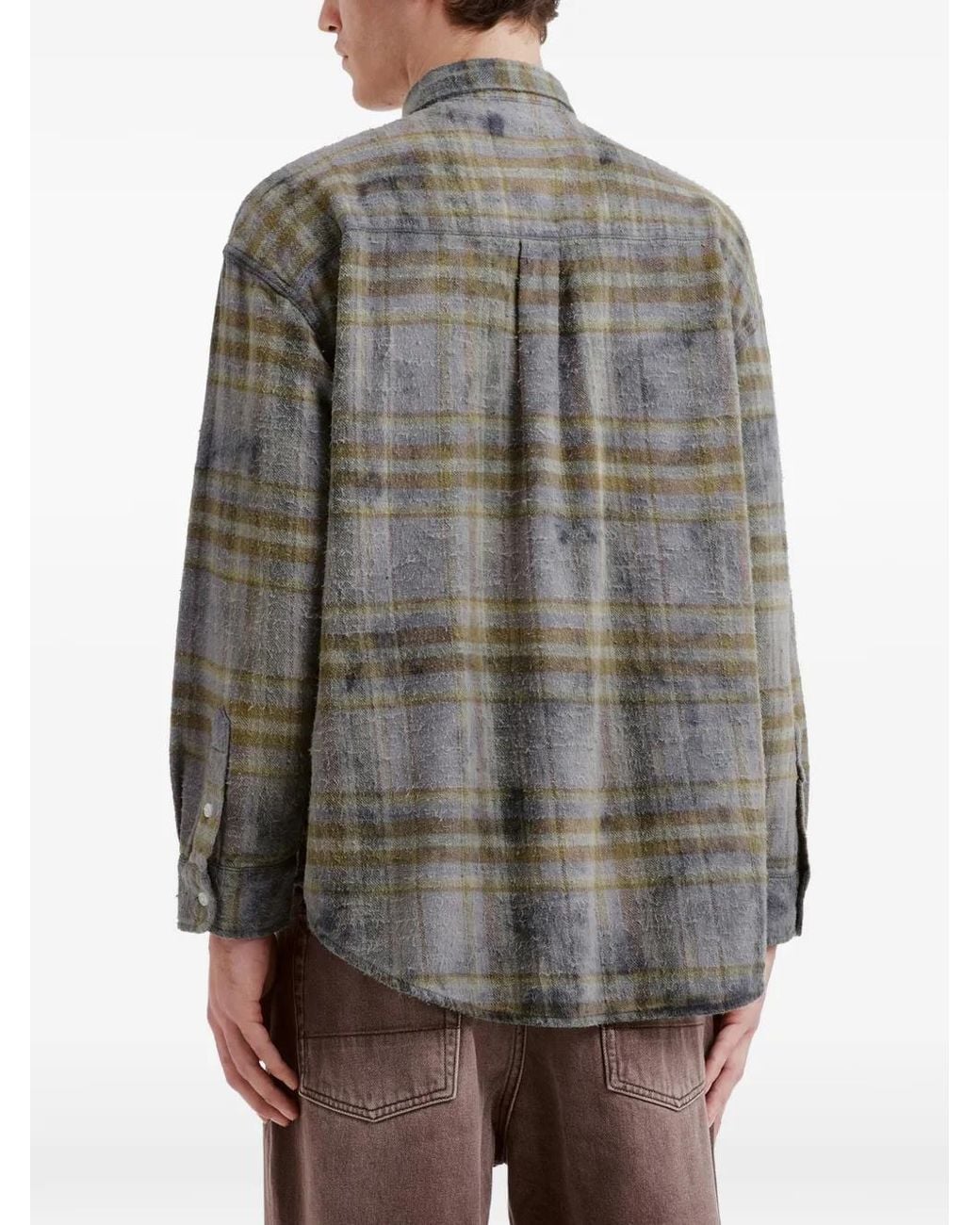 R13 Gray Plaid-Check Distressed-Effect Shirt for men