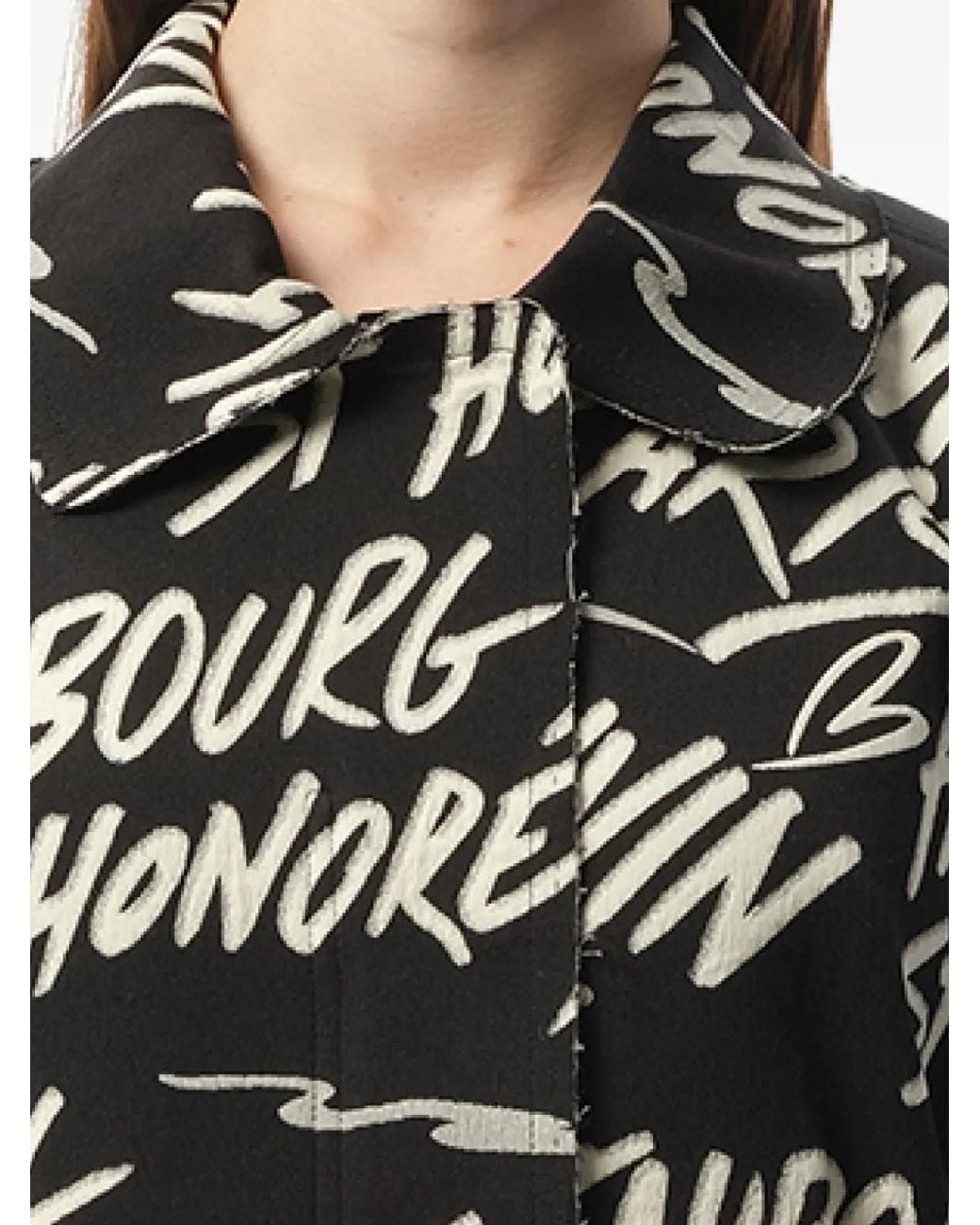 Lanvin Black Graphic-Print Lapel-Collar Coat