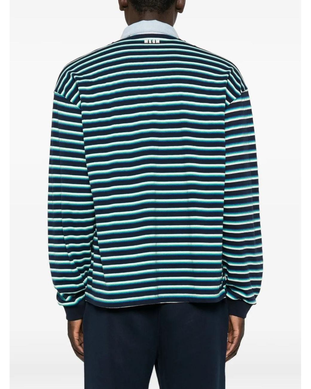 MSGM Green Striped-Pattern Polo Shirt for men