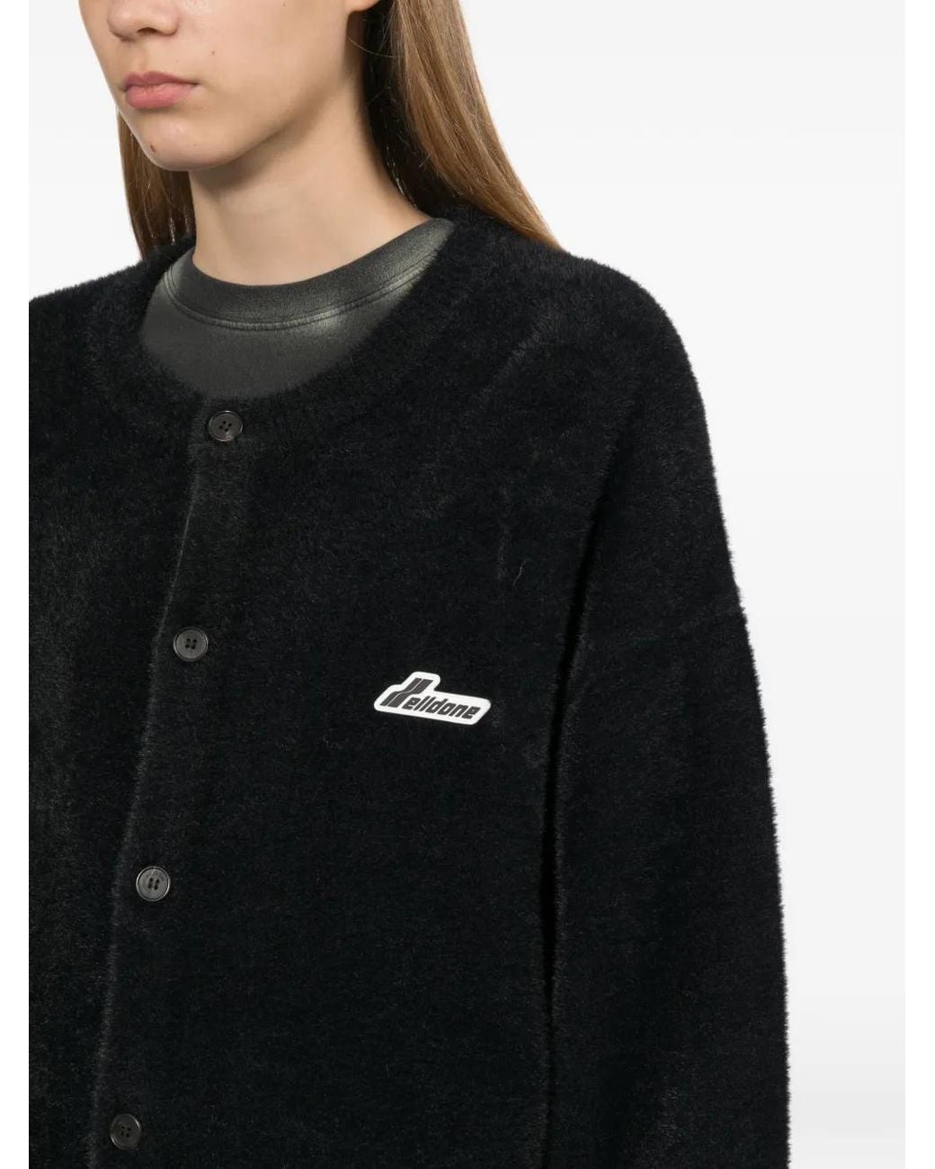 we11done Black Logo-Patch Cardigan