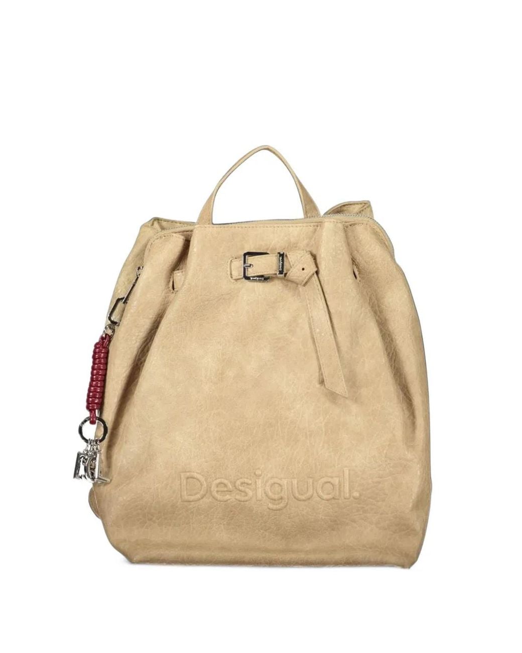 Desigual Natural Medium Logo-Debossed Lace-Up Backpack