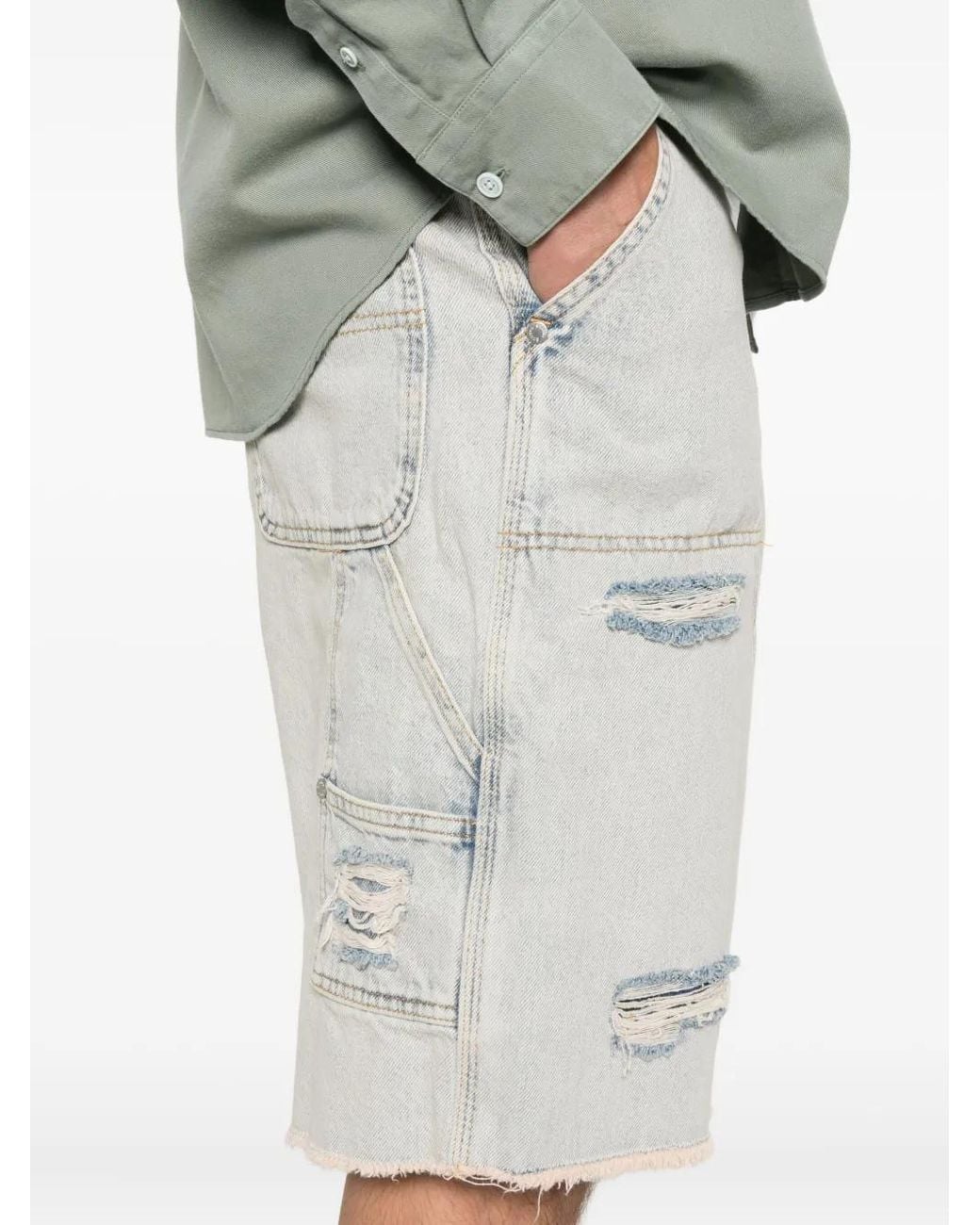 Etudes Studio White Distressed Pocket Shorts