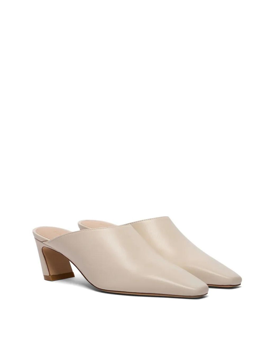 Stuart Weitzman White Stasso Square-Toe Mules