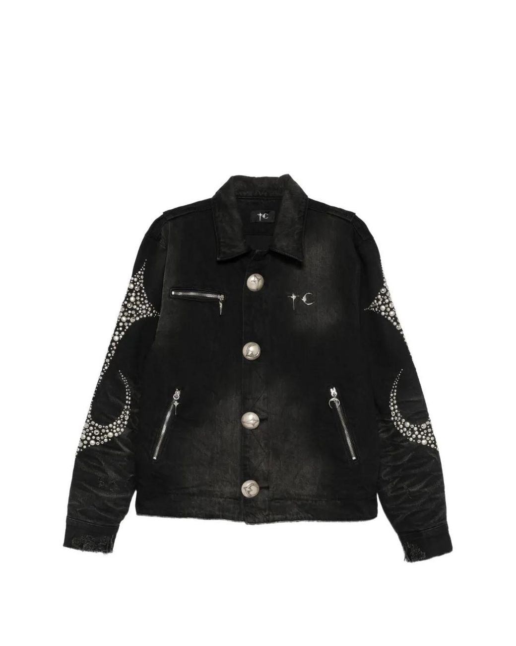 THUG CLUB Black Stud-Embellished Denim Jacket for men
