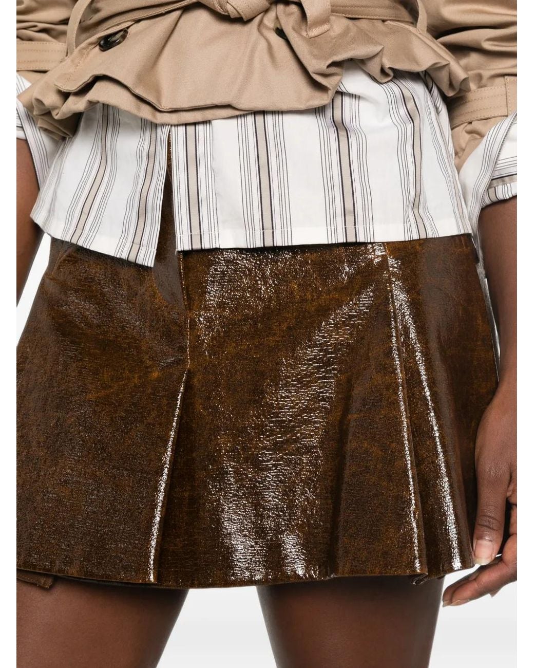 Sportmax Brown Minijupe Vernie À Coupe Évasée