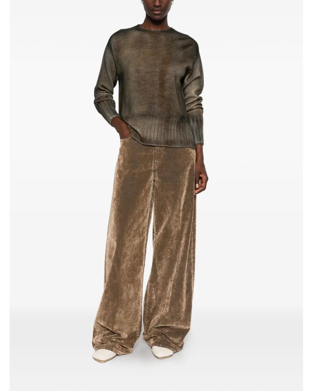 AROVESCIO Green Gradient-Effect Ribbed-Trim Sweater