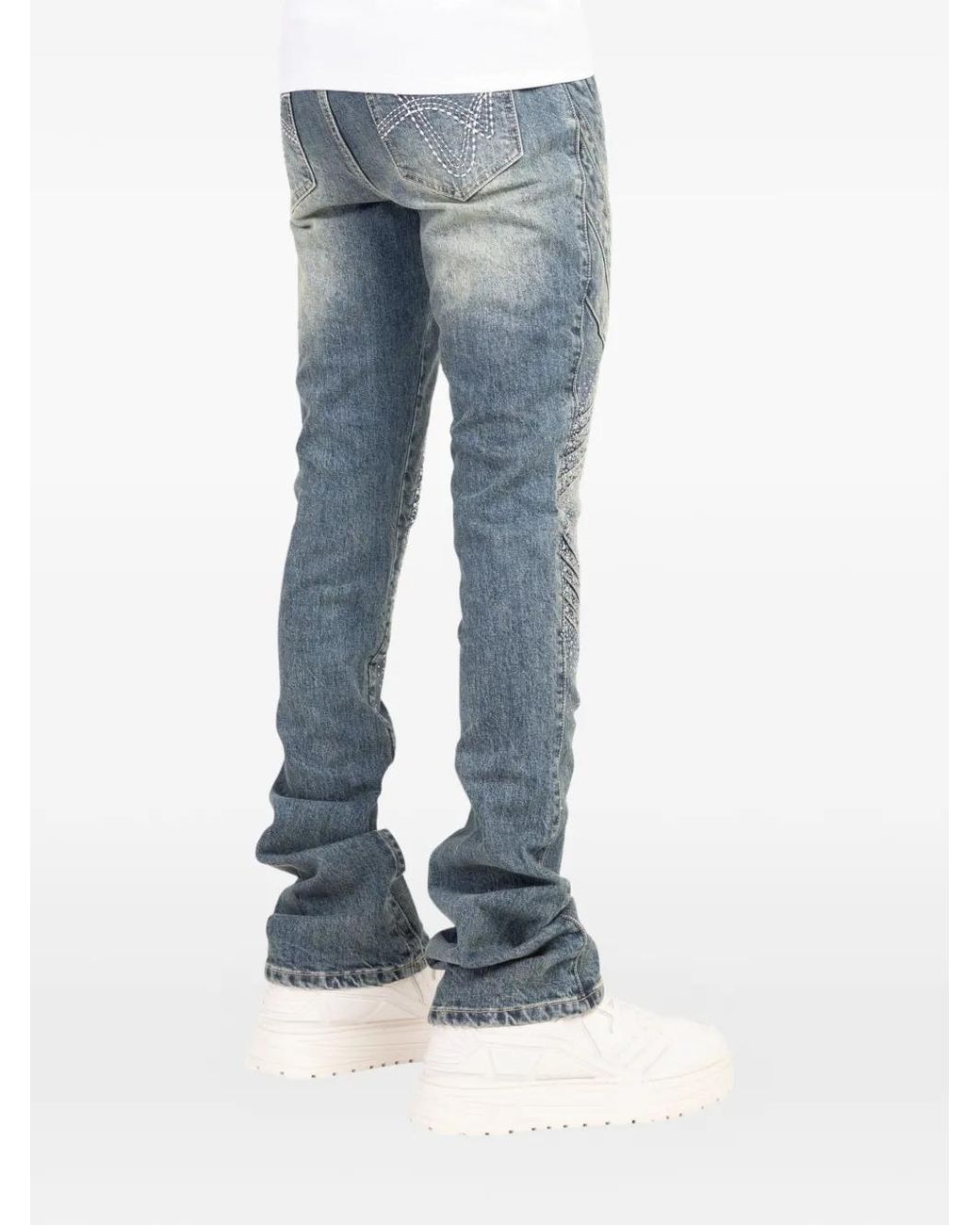 GUAPI Blue Knight Crystal-Embellished Paneled Jeans for men