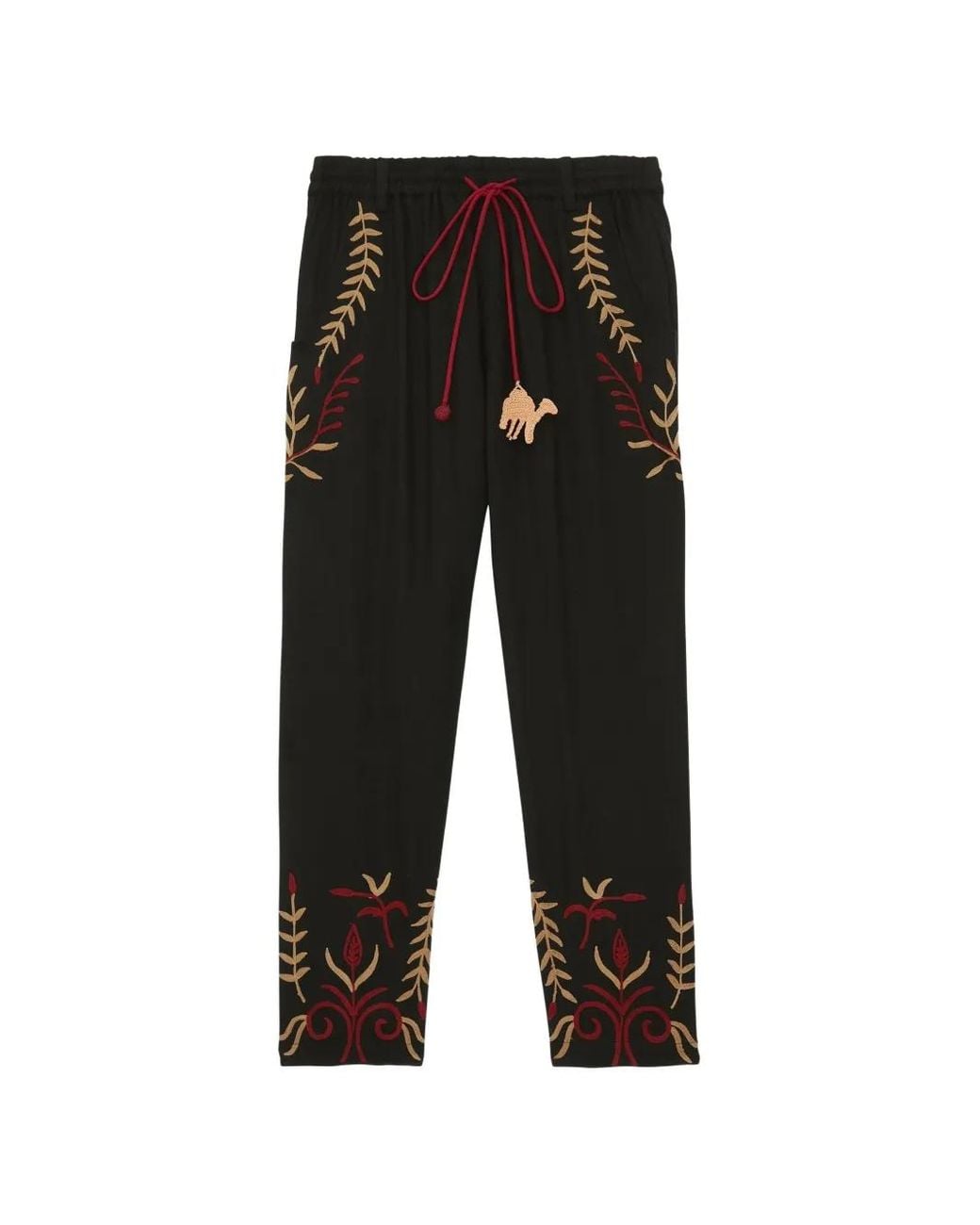 BAZISZT Black Kati Embroidered Drawstring Straight-Leg Trousers for men