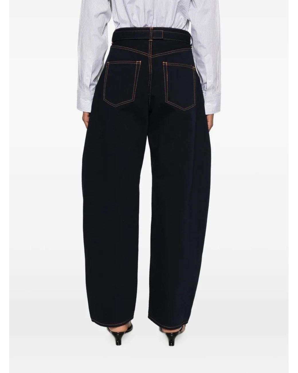Sacai Blue Belted Contrast-Stitch Jeans