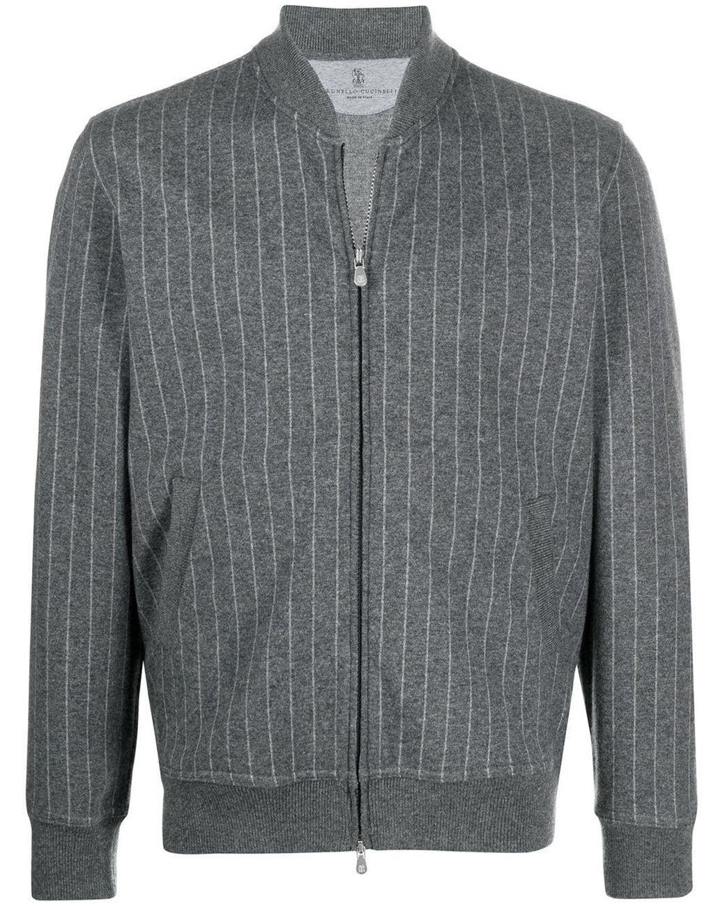 Brunello Cucinelli Pinstripe Knitted Bomber Jacket in Gray for Men | Lyst
