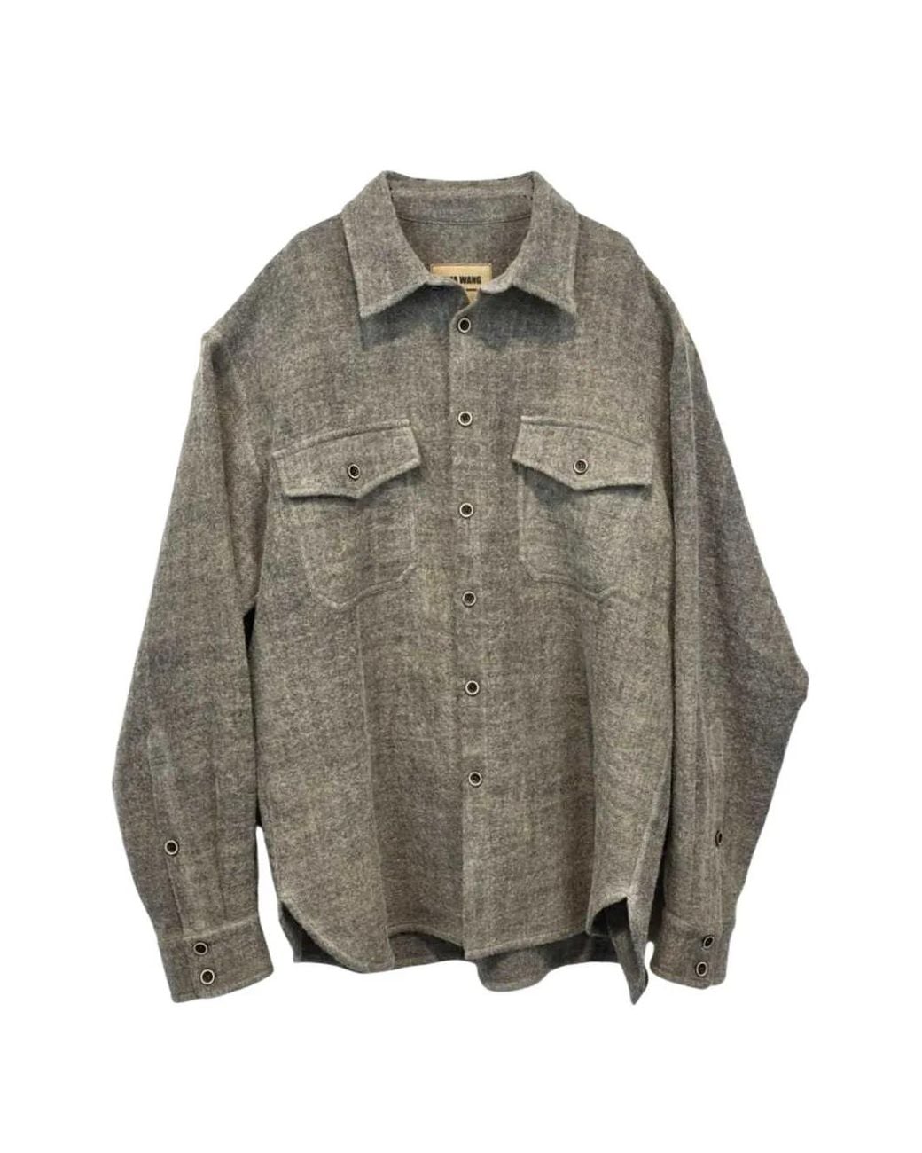 Uma Wang Gray Button-Up Wool Shirt for men