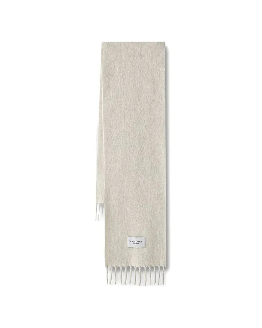 Marc O' Polo White Fringed Logo-Patch Wool Scarf