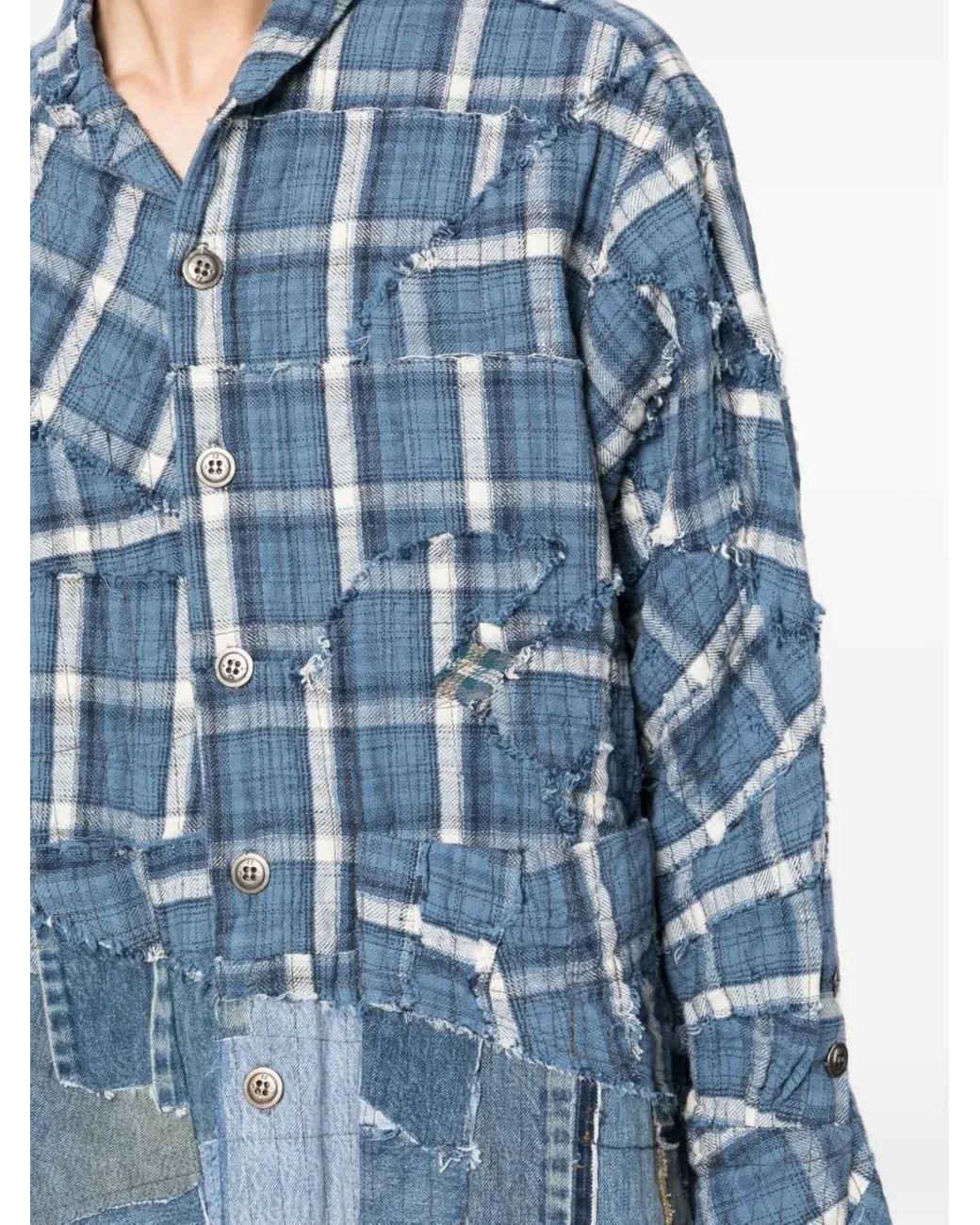 Greg Lauren Kariertes Hemd Im Patchwork-Look in Blue für Herren