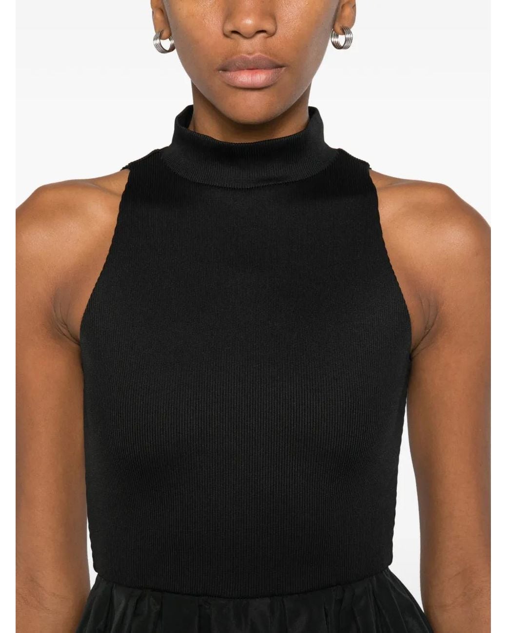 Maje Black Mixed-Material Taffeta Dress