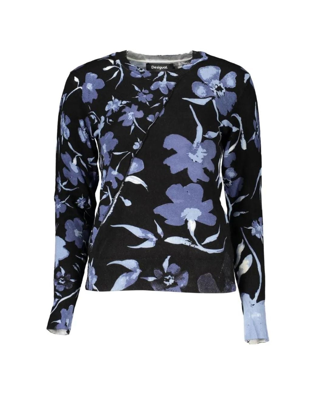 Desigual Blue Floral-Print Asymmetric-Print Sweater
