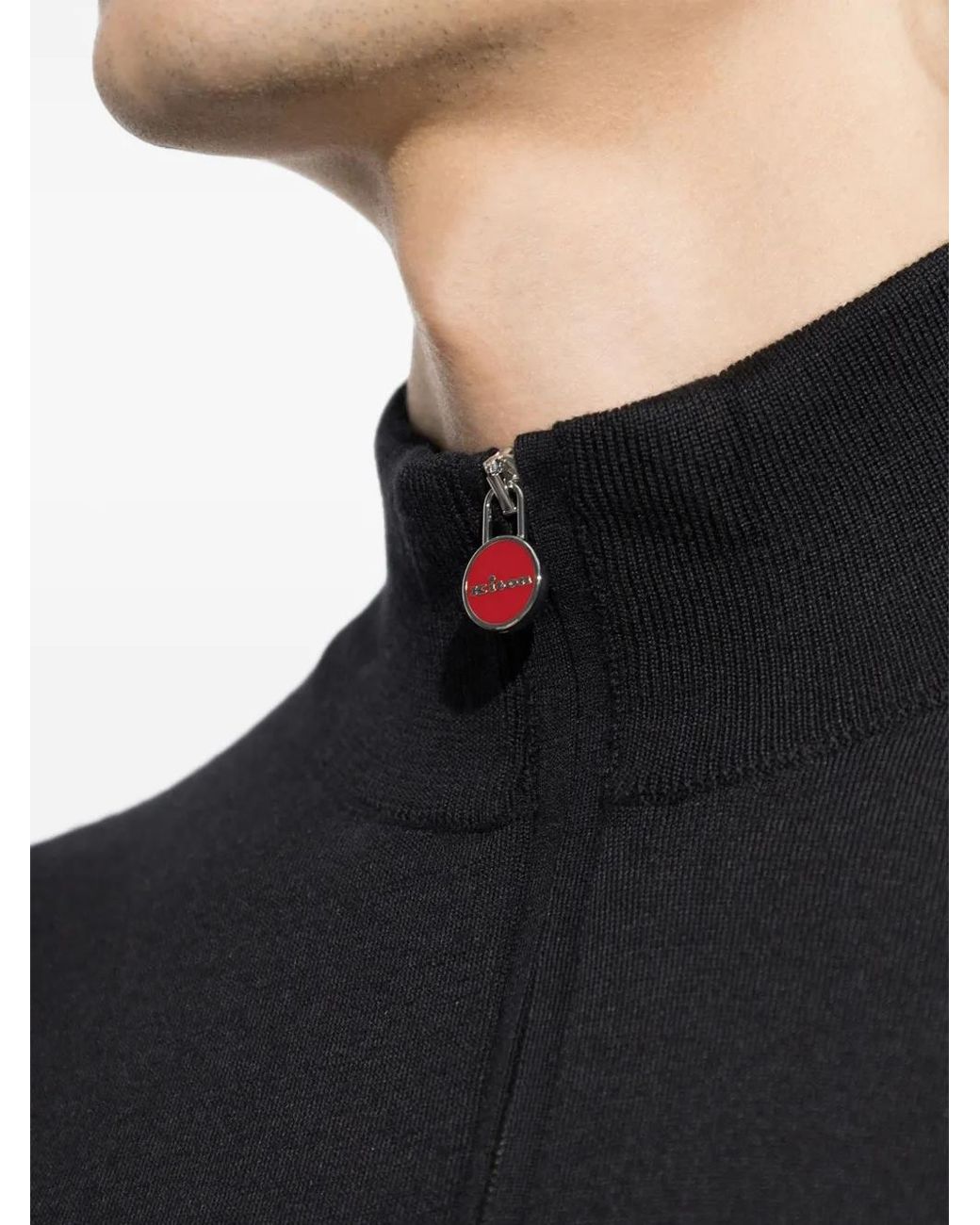 Kiton Black Half-Zip Turtleneck Sweater for men