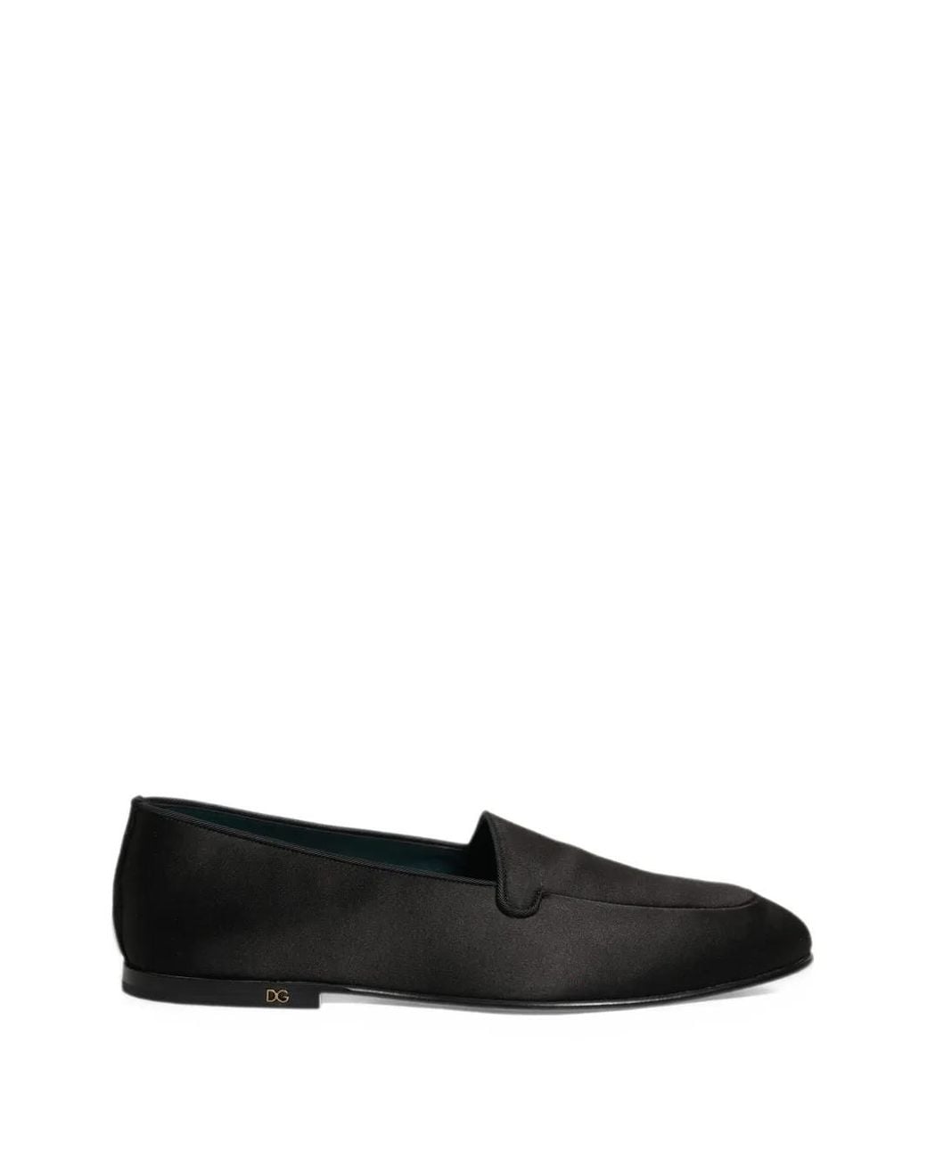 Dolce & Gabbana Black Satin Logo-Plaque Loafers for men