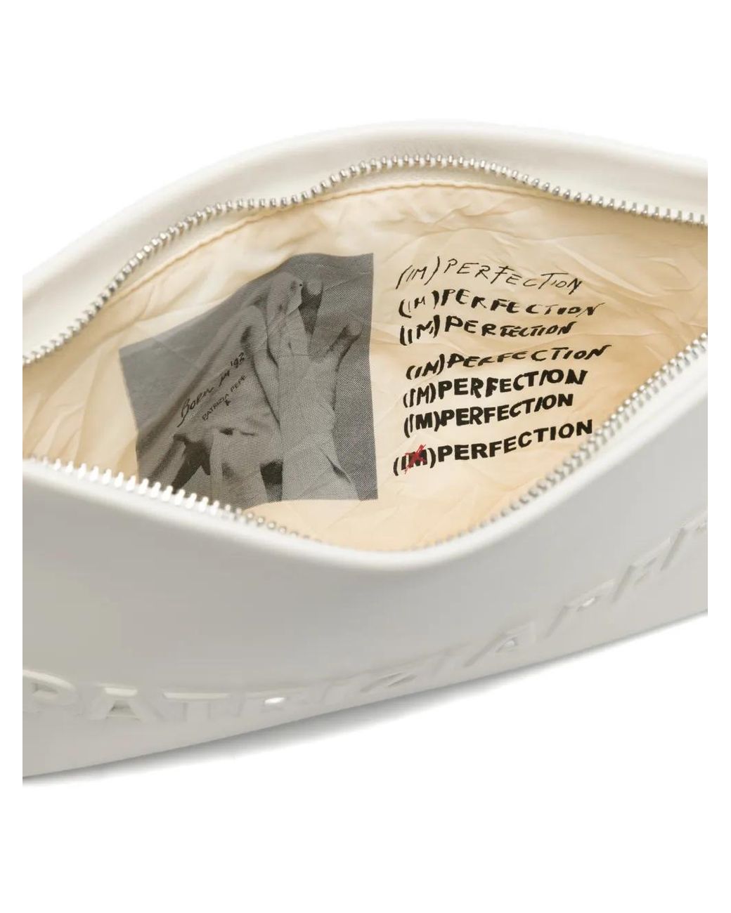 Patrizia Pepe White (Im)Perfection Embossed-Logo Leather Clutch Bag