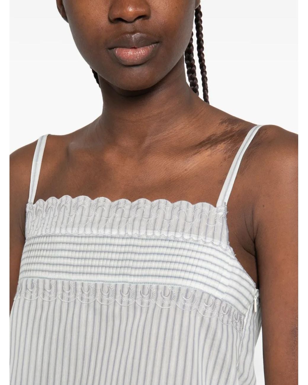 Low Classic White Stripe Lace-Trim Dress