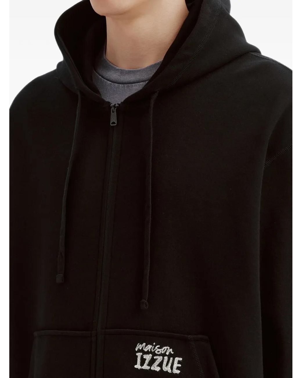 Izzue Black Logo-Print Zip-Up Hoodie for men