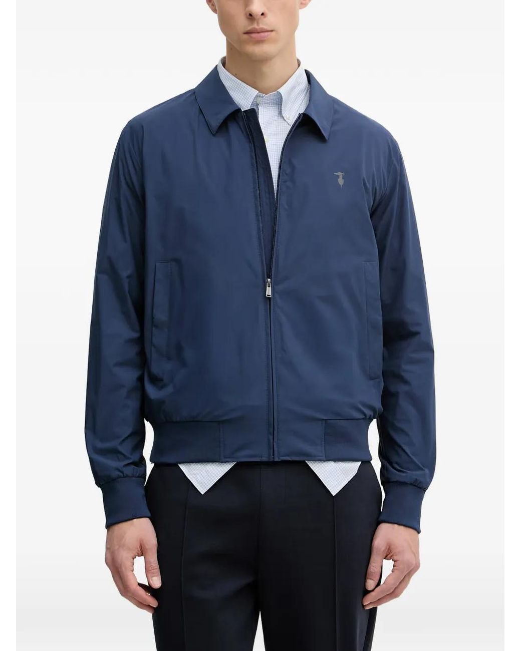 Trussardi Blue Veste Zippée À Col Chemise for men