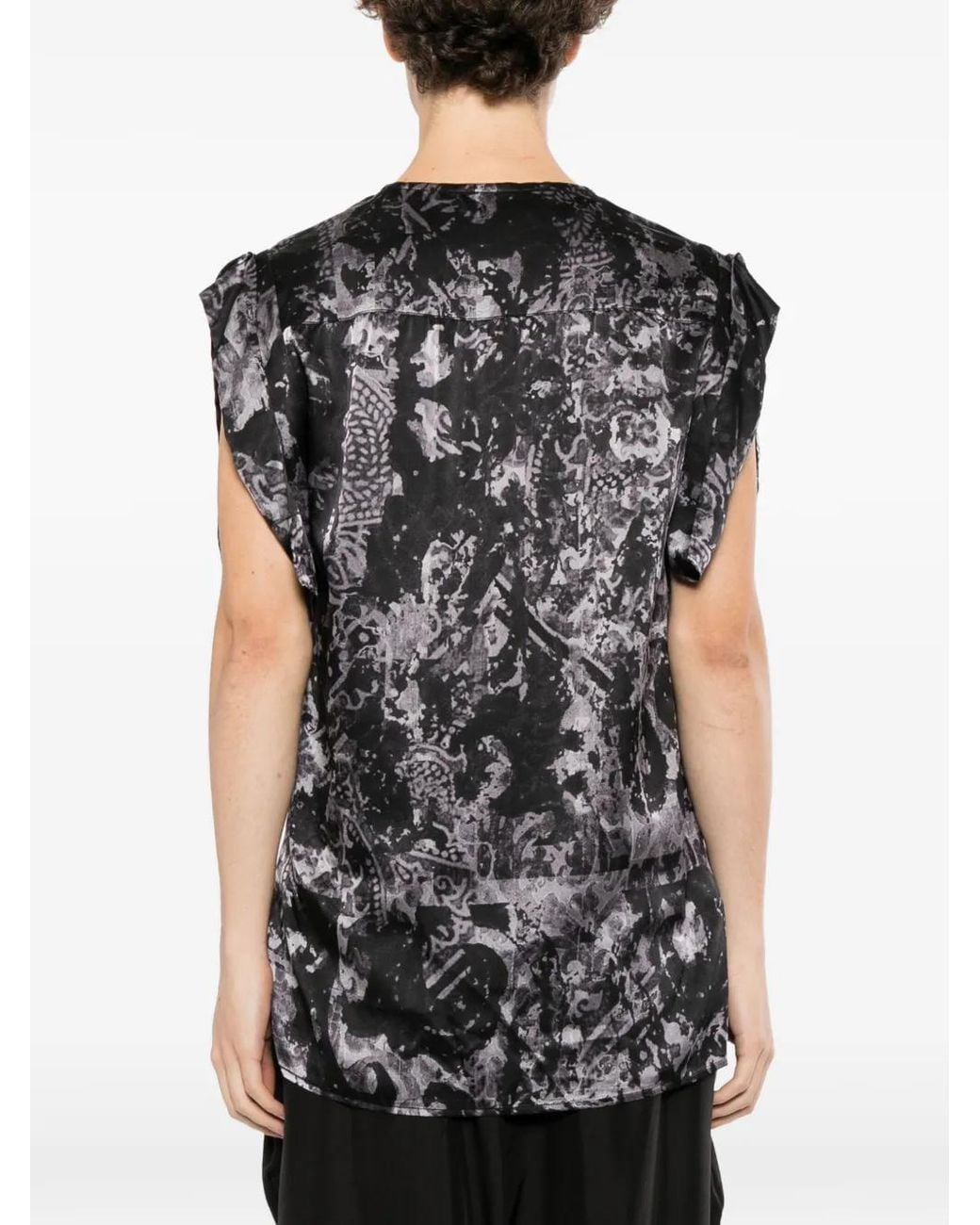 Yohji Yamamoto Gray Sea-Print Short-Sleeve Placket Shirt for men